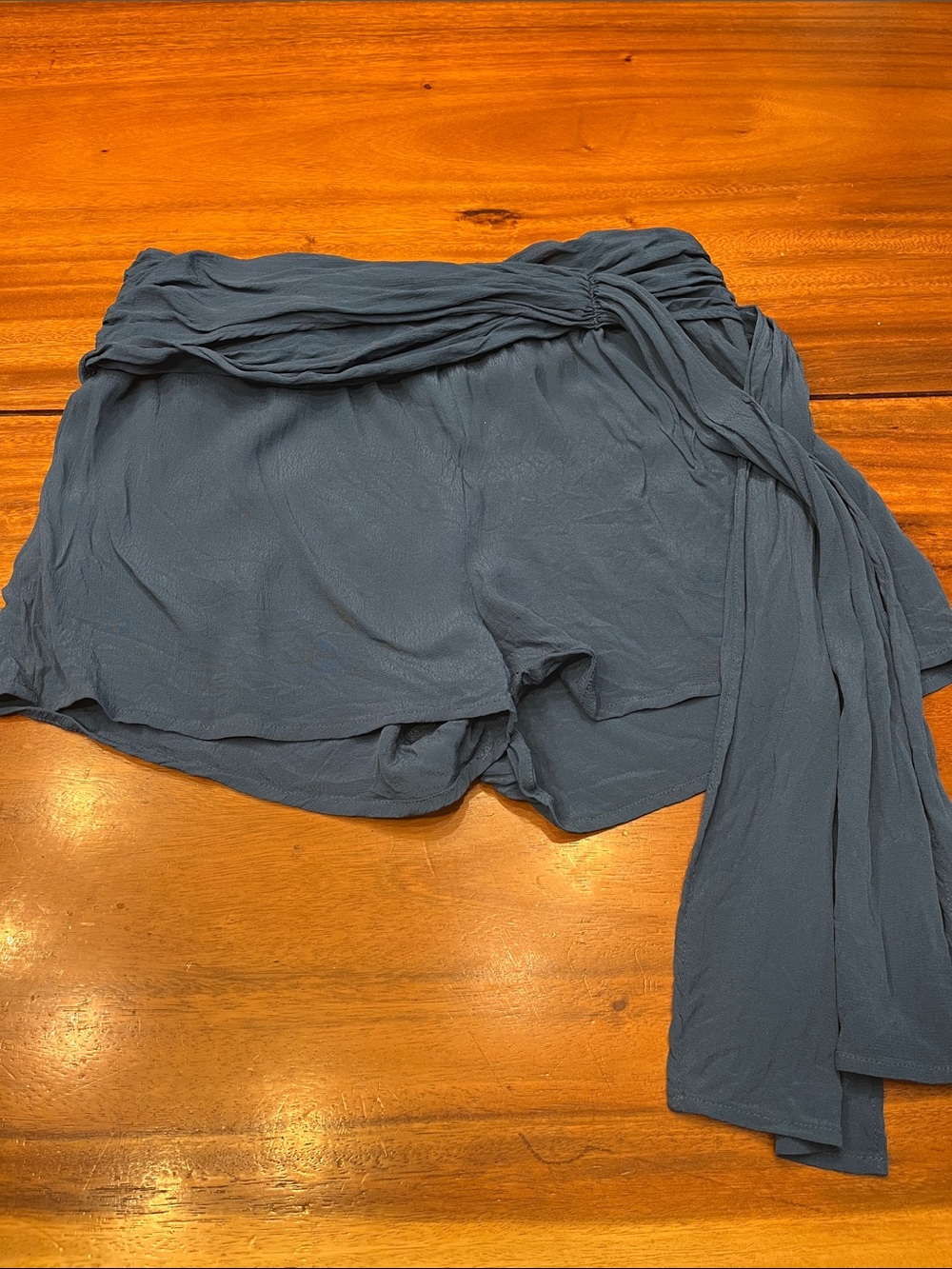 Free People High Waist Draped Shorts in Teal Blue- with side tie